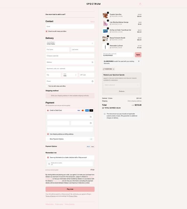 Spectrum Collections checkout page showing Spectrum Collections promo code box | Screenshot taken by SimplyCodes community member on Oct 3, 2025