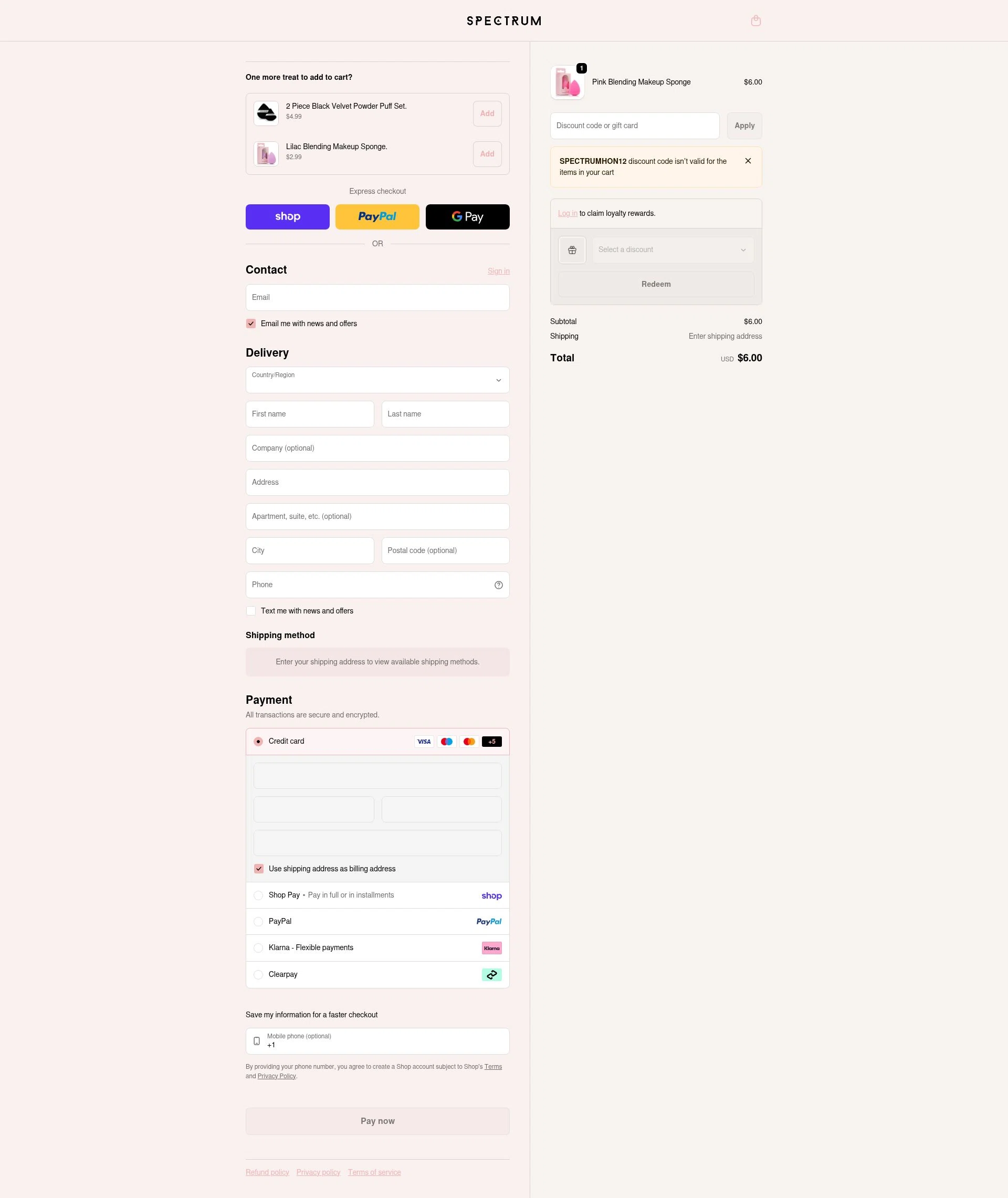 Spectrum Collections checkout page showing Spectrum Collections promo code box | Screenshot taken by SimplyCodes community member on Feb 23, 2026