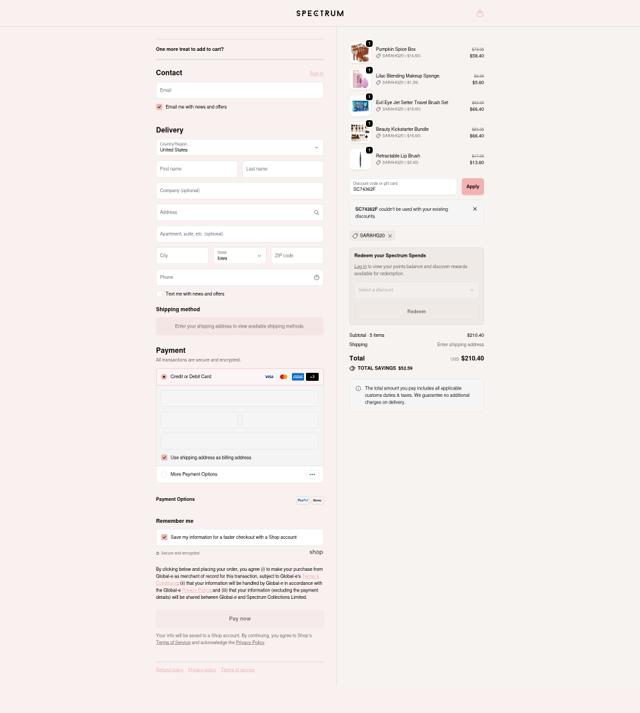 Spectrum Collections checkout page showing Spectrum Collections promo code box | Screenshot taken by SimplyCodes community member on Oct 3, 2025