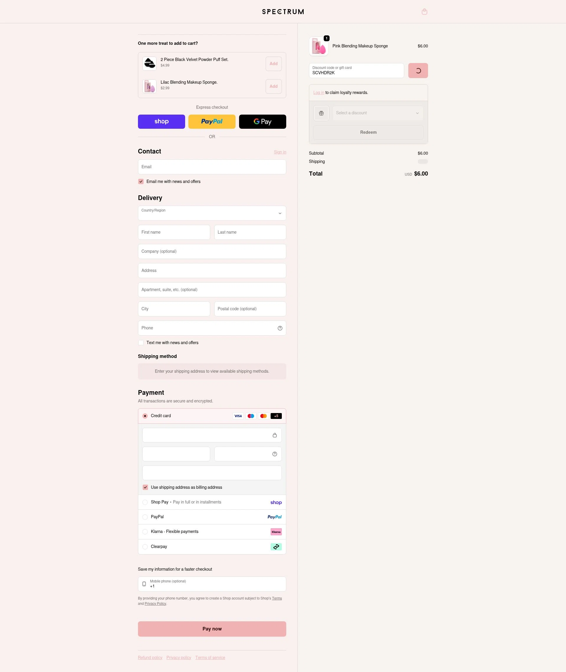 Spectrum Collections checkout page showing Spectrum Collections promo code box | Screenshot taken by SimplyCodes community member on Feb 23, 2026