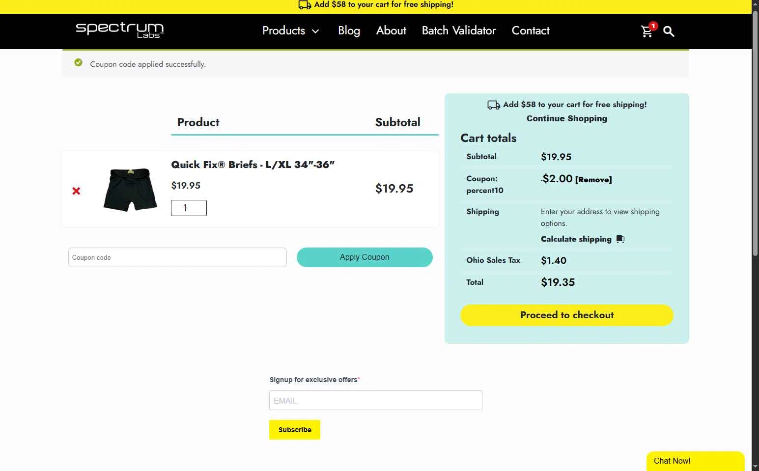 Spectrum Labs checkout page showing Spectrum Labs coupon code box | Screenshot taken by SimplyCodes community member on Nov 26, 2025