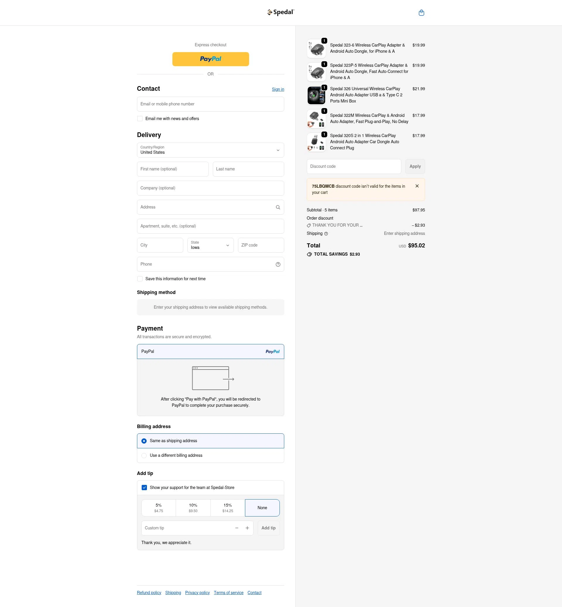 Spedal checkout page showing Spedal promo code box | Screenshot taken by SimplyCodes community member on Jan 8, 2026