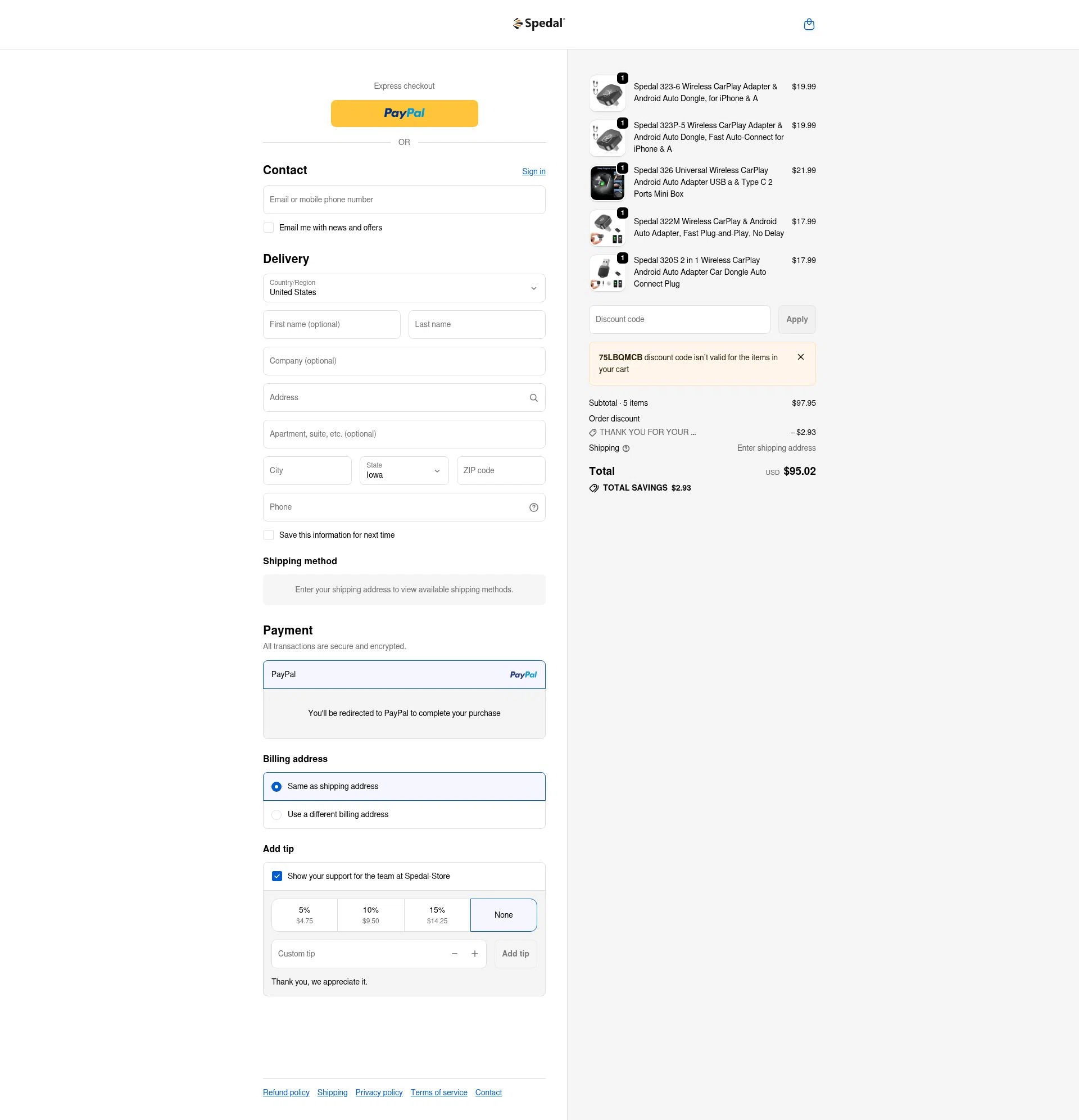 Spedal checkout page showing Spedal promo code box | Screenshot taken by SimplyCodes community member on Jan 27, 2026