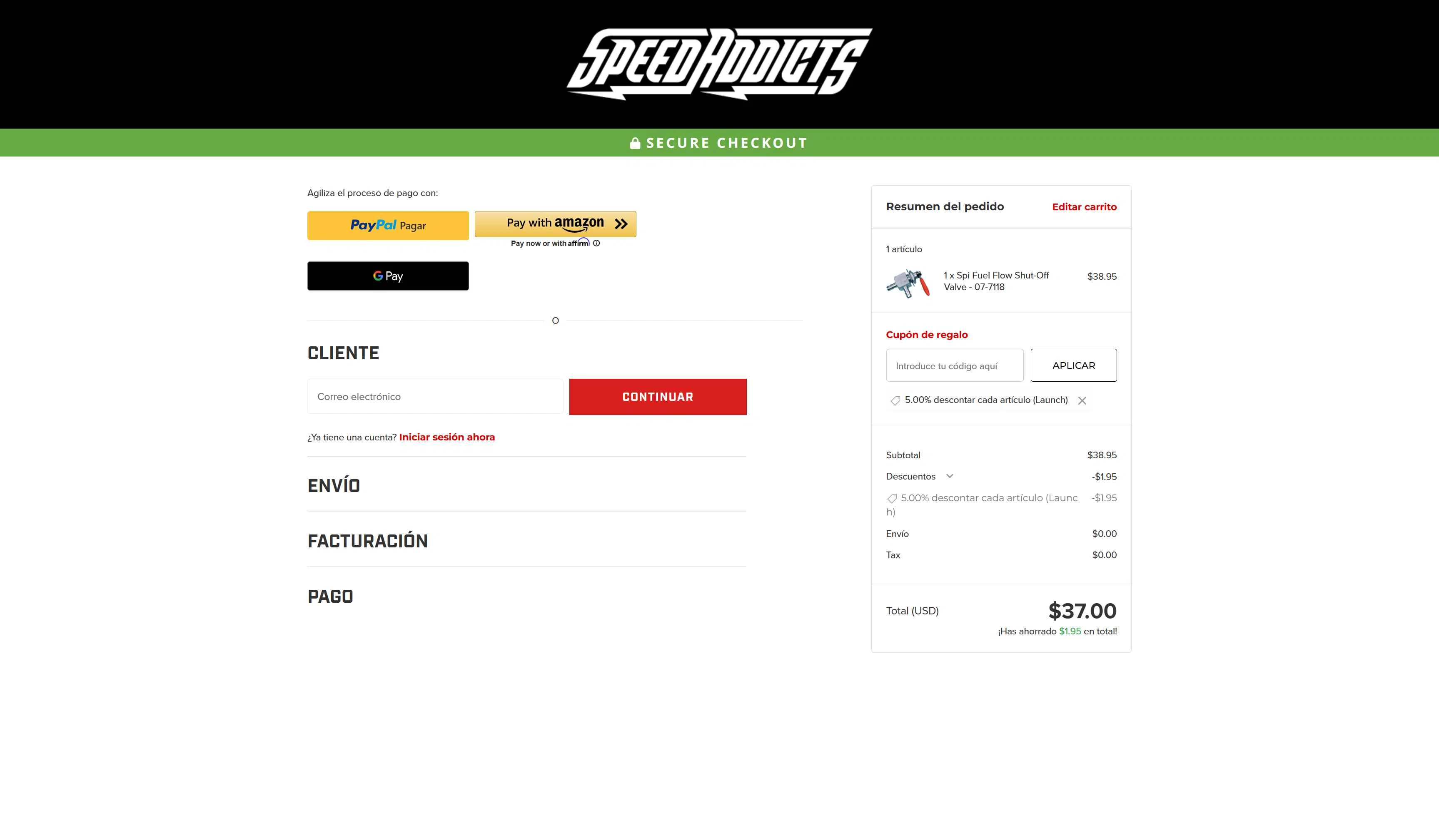 Speed Addicts checkout page showing Speed Addicts discount code box | Screenshot taken by SimplyCodes community member on Jan 14, 2026