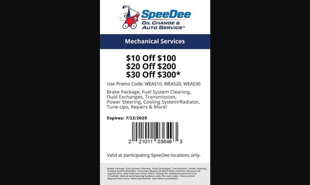 SpeeDee Oil Change checkout page showing SpeeDee Oil Change promo code box | Screenshot taken by SimplyCodes community member on Jun 29, 2025