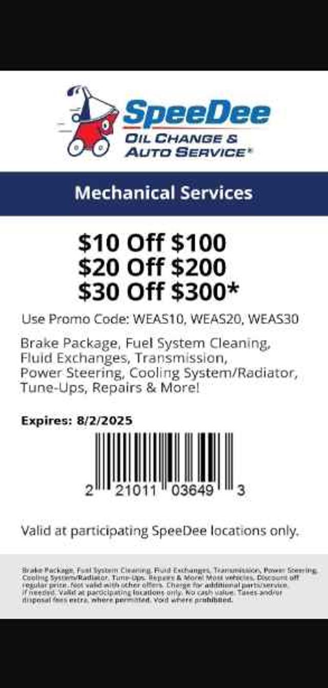 SpeeDee Oil Change checkout page showing SpeeDee Oil Change promo code box | Screenshot taken by SimplyCodes community member on Jul 20, 2025