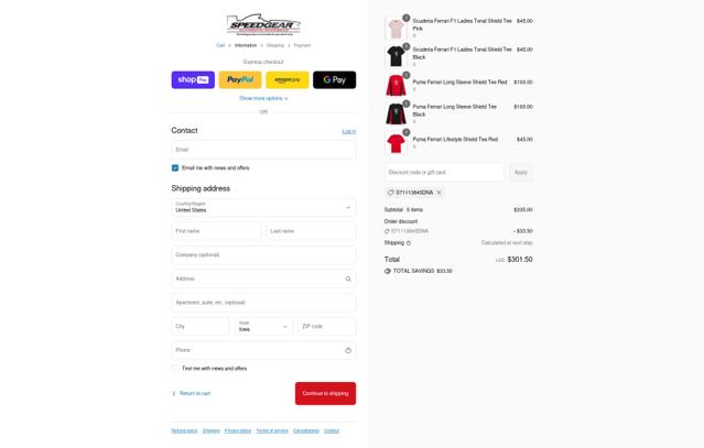Speedgear checkout page showing Speedgear promo code box | Screenshot taken by SimplyCodes community member on Aug 25, 2025