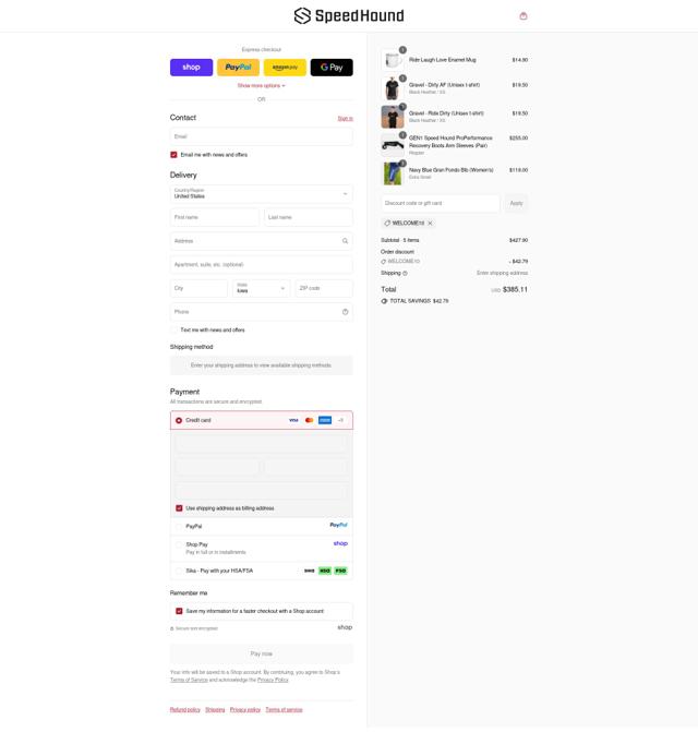 Speed Hound checkout page showing Speed Hound discount code box | Screenshot taken by SimplyCodes community member on Sep 11, 2025