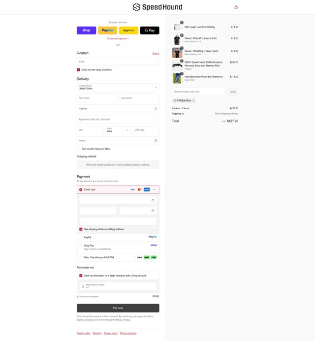 Speed Hound checkout page showing Speed Hound discount code box | Screenshot taken by SimplyCodes community member on Sep 11, 2025