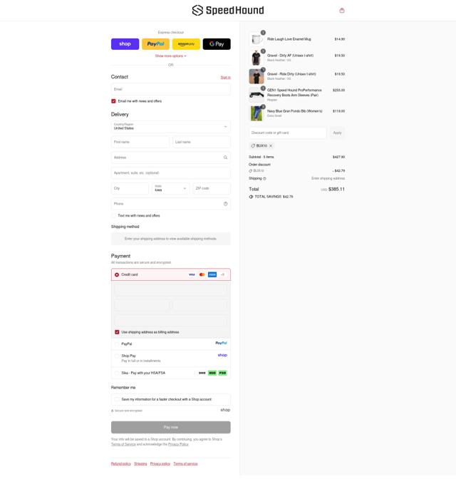 Speed Hound checkout page showing Speed Hound discount code box | Screenshot taken by SimplyCodes community member on Sep 11, 2025