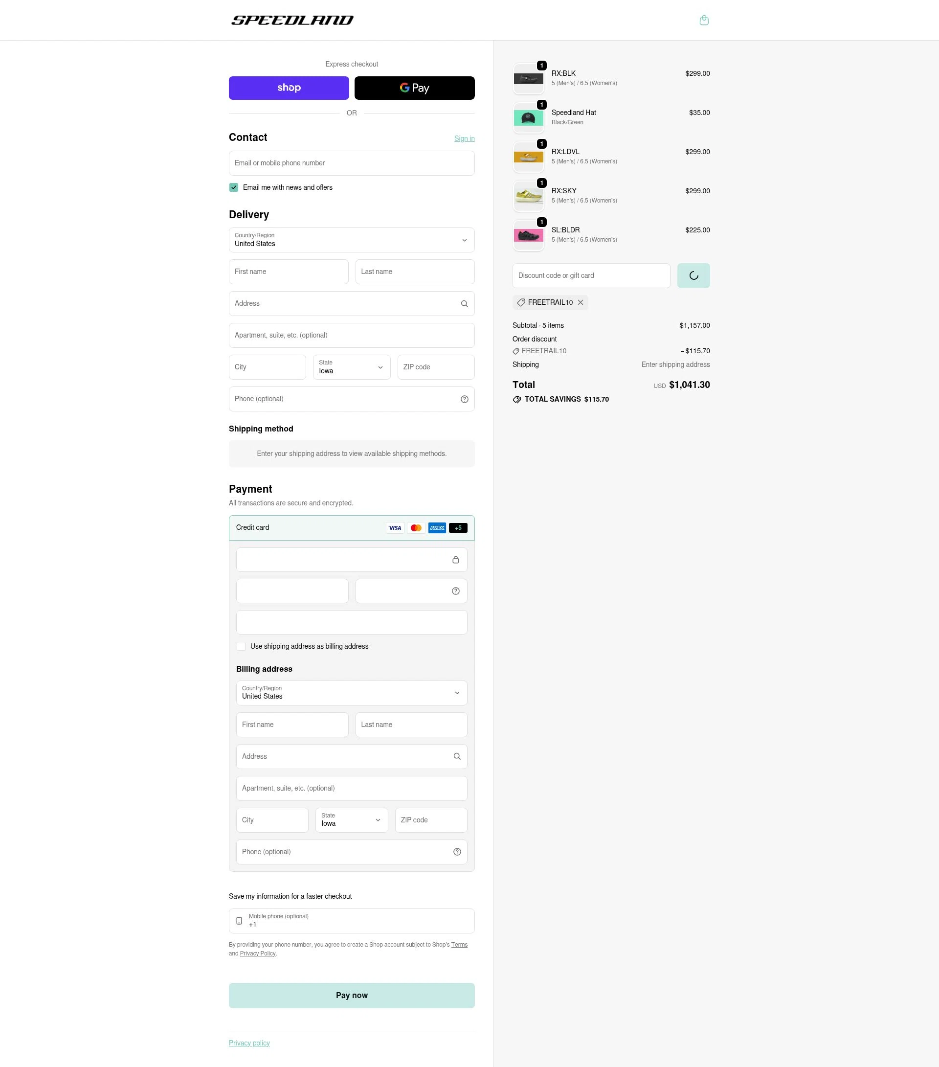 Speedland checkout page showing Speedland discount code box | Screenshot taken by SimplyCodes community member on Feb 6, 2026
