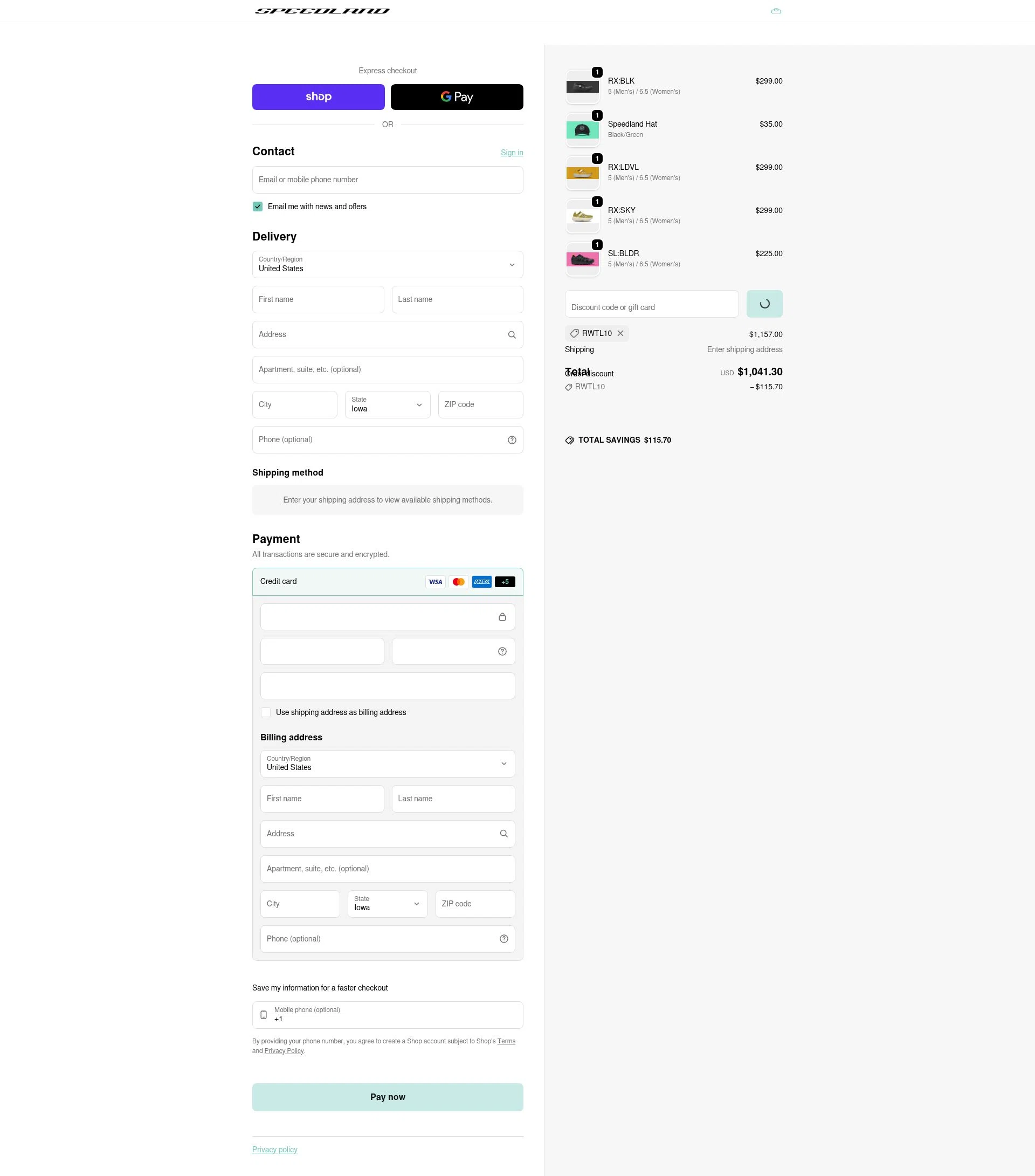 Speedland checkout page showing Speedland discount code box | Screenshot taken by SimplyCodes community member on Feb 1, 2026