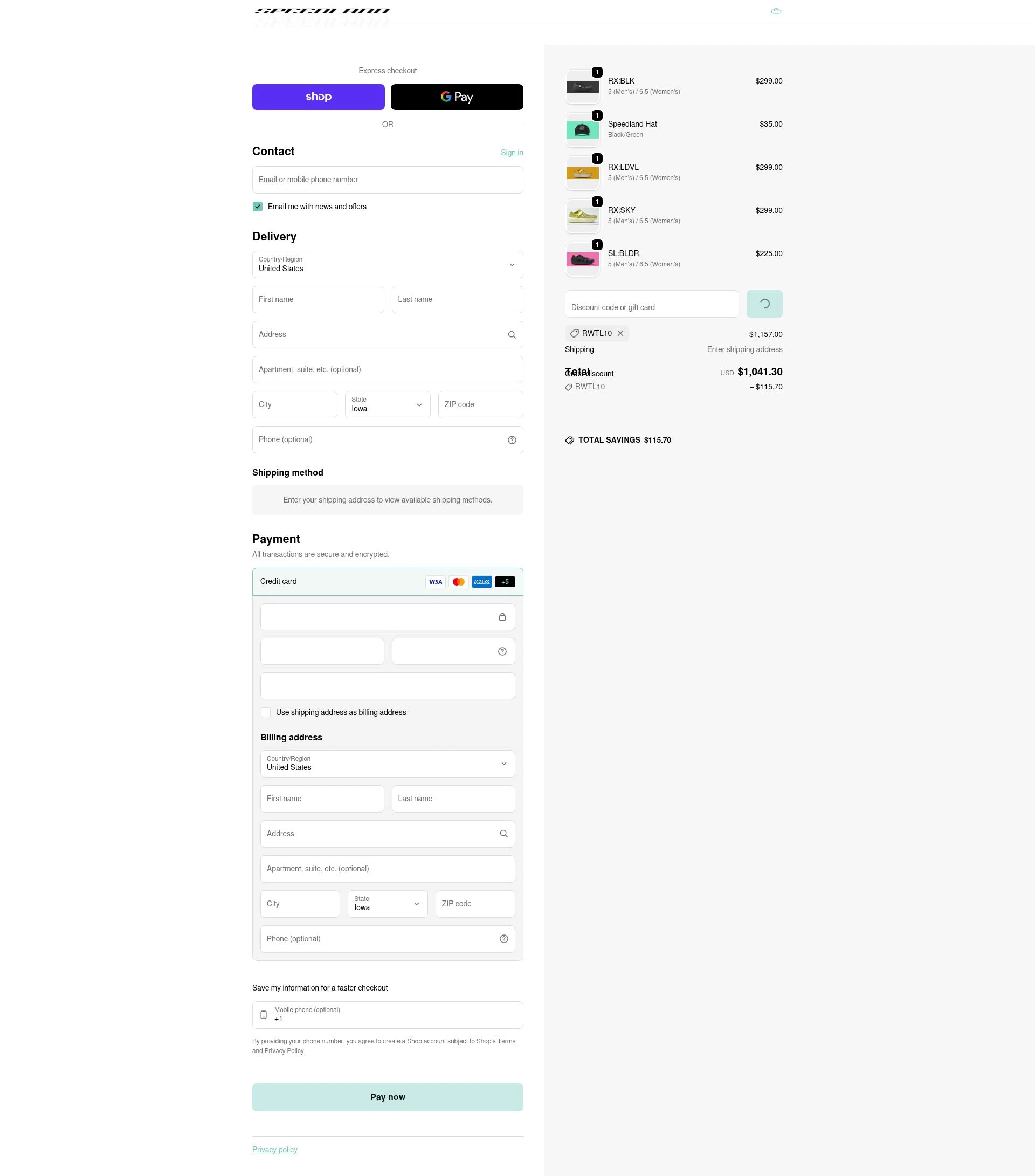 Speedland checkout page showing Speedland discount code box | Screenshot taken by SimplyCodes community member on Feb 6, 2026