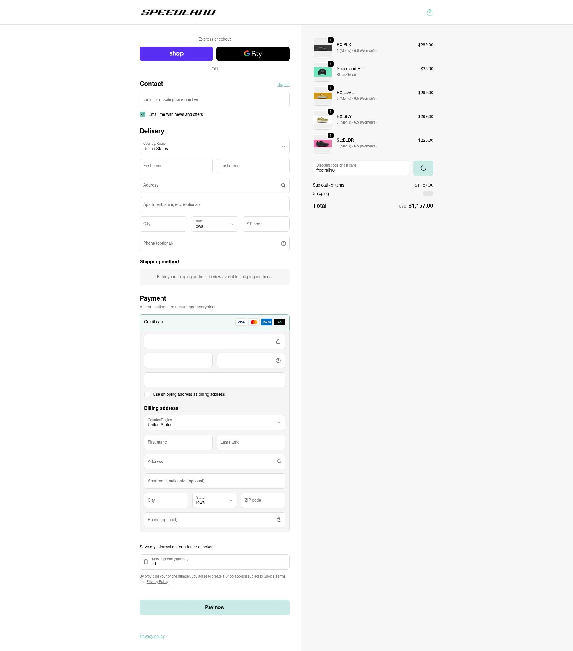 Speedland checkout page showing Speedland discount code box | Screenshot taken by SimplyCodes community member on Feb 1, 2026