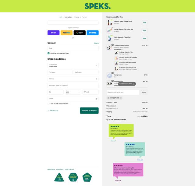 Speks. checkout page showing Speks. discount code box | Screenshot taken by SimplyCodes community member on Sep 16, 2025