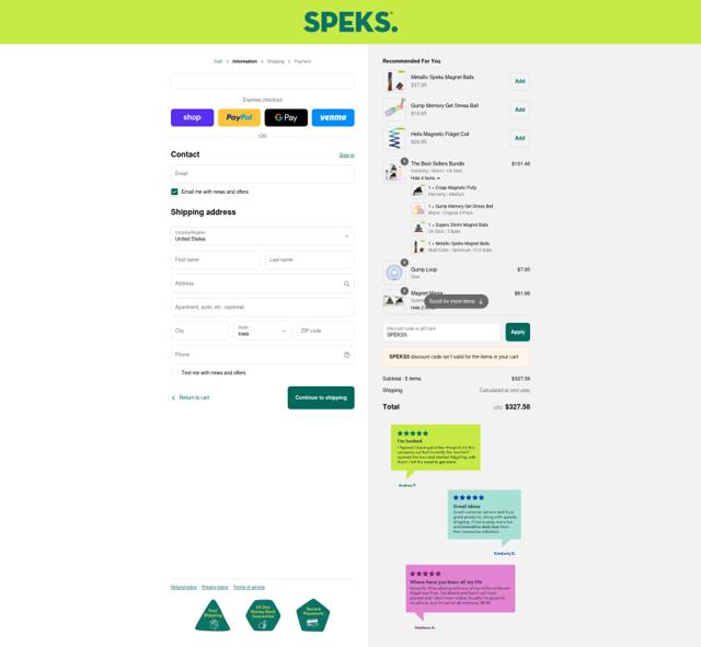 Speks. checkout page showing Speks. discount code box | Screenshot taken by SimplyCodes community member on Sep 16, 2025