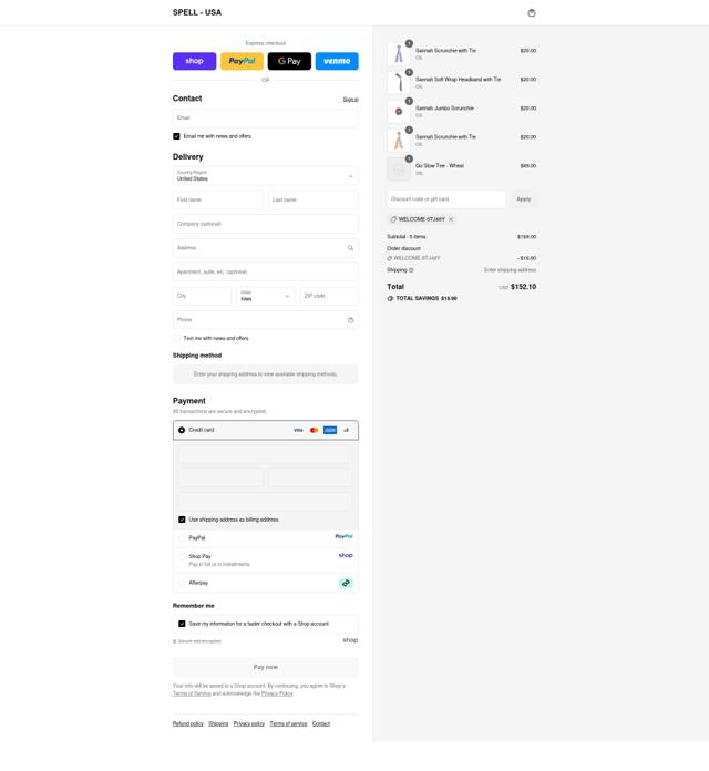 Spell USA checkout page showing Spell USA promo code box | Screenshot taken by SimplyCodes community member on Sep 12, 2025