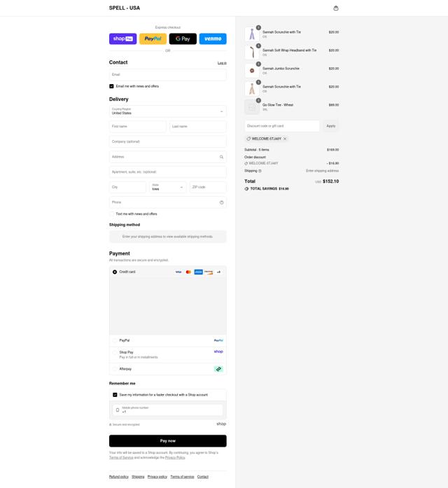 Spell USA checkout page showing Spell USA promo code box | Screenshot taken by SimplyCodes community member on Aug 27, 2025