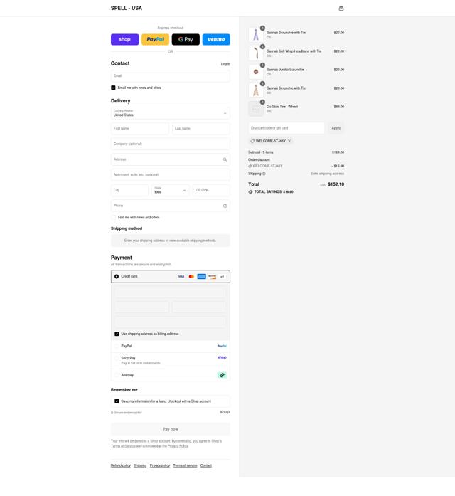 Spell USA checkout page showing Spell USA promo code box | Screenshot taken by SimplyCodes community member on Aug 31, 2025