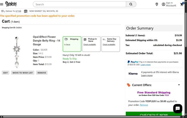 Spencers Online checkout page showing Spencers Online coupon code box | Screenshot taken by SimplyCodes community member on May 5, 2025