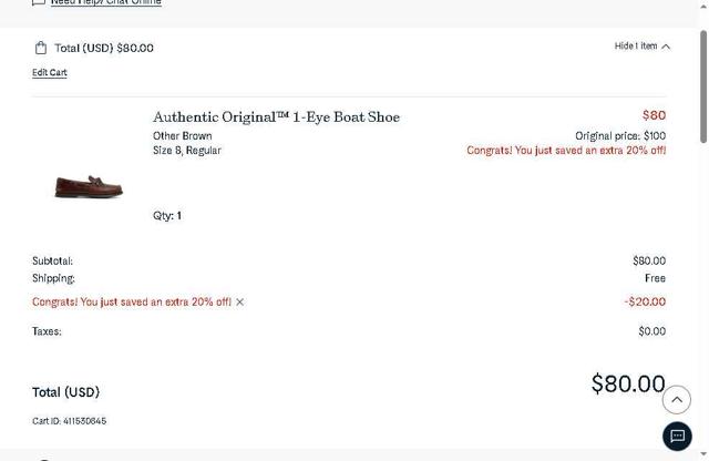 Sperry checkout page showing Sperry promo code box | Screenshot taken by SimplyCodes community member on Aug 27, 2025