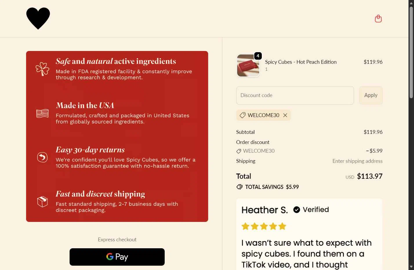 Spicy Cubes checkout page showing Spicy Cubes discount code box | Screenshot taken by SimplyCodes community member on Jan 30, 2026