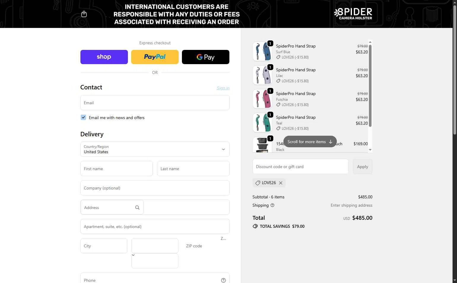 Spider Holster checkout page showing Spider Holster discount code box | Screenshot taken by SimplyCodes community member on Feb 13, 2026