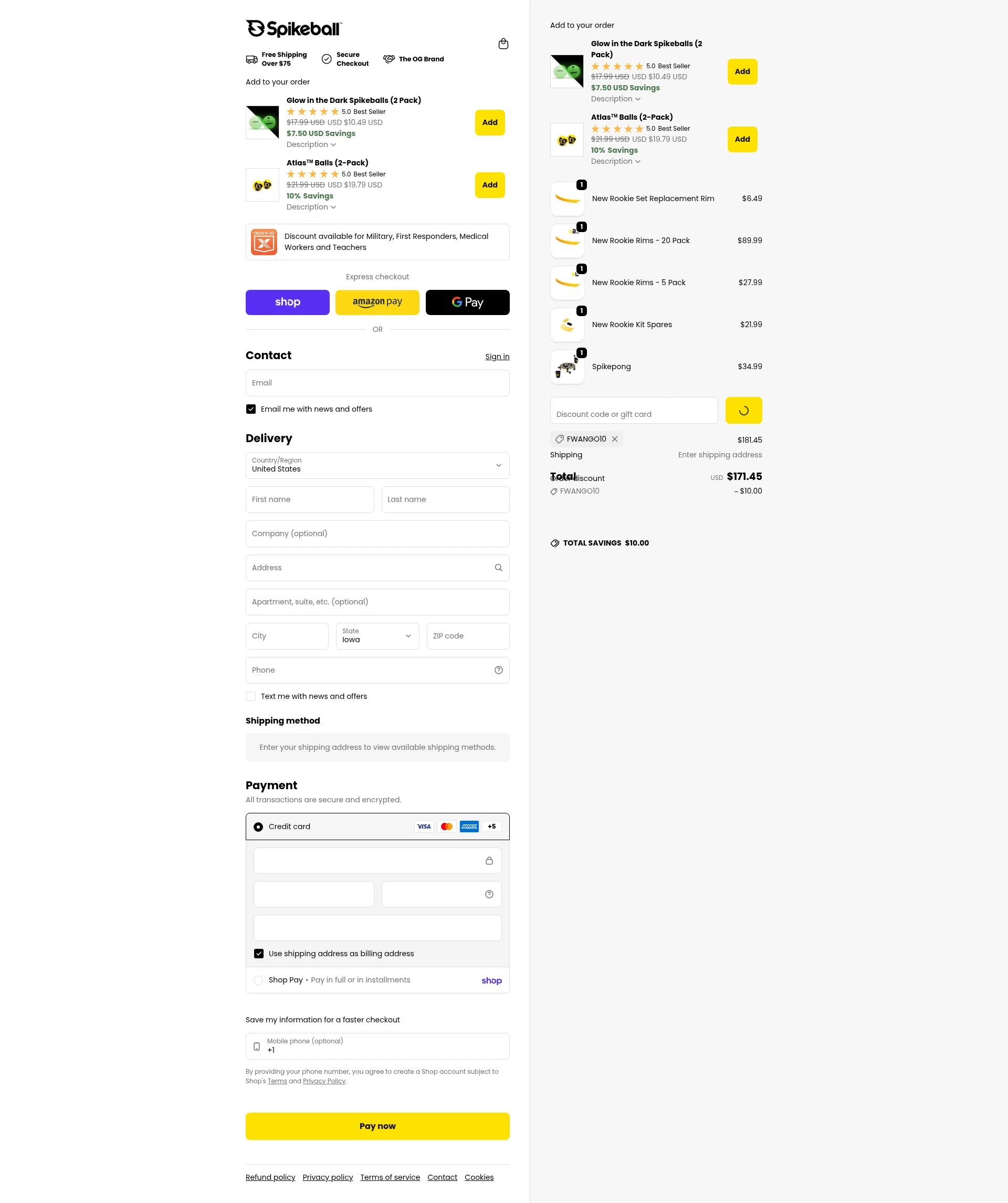 Spikeball checkout page showing Spikeball discount code box | Screenshot taken by SimplyCodes community member on Feb 3, 2026