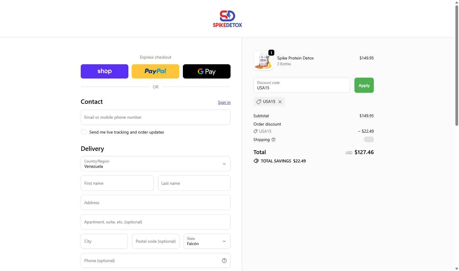 Spike Protein Detox checkout page showing Spike Protein Detox promo code box | Screenshot taken by SimplyCodes community member on Dec 21, 2025