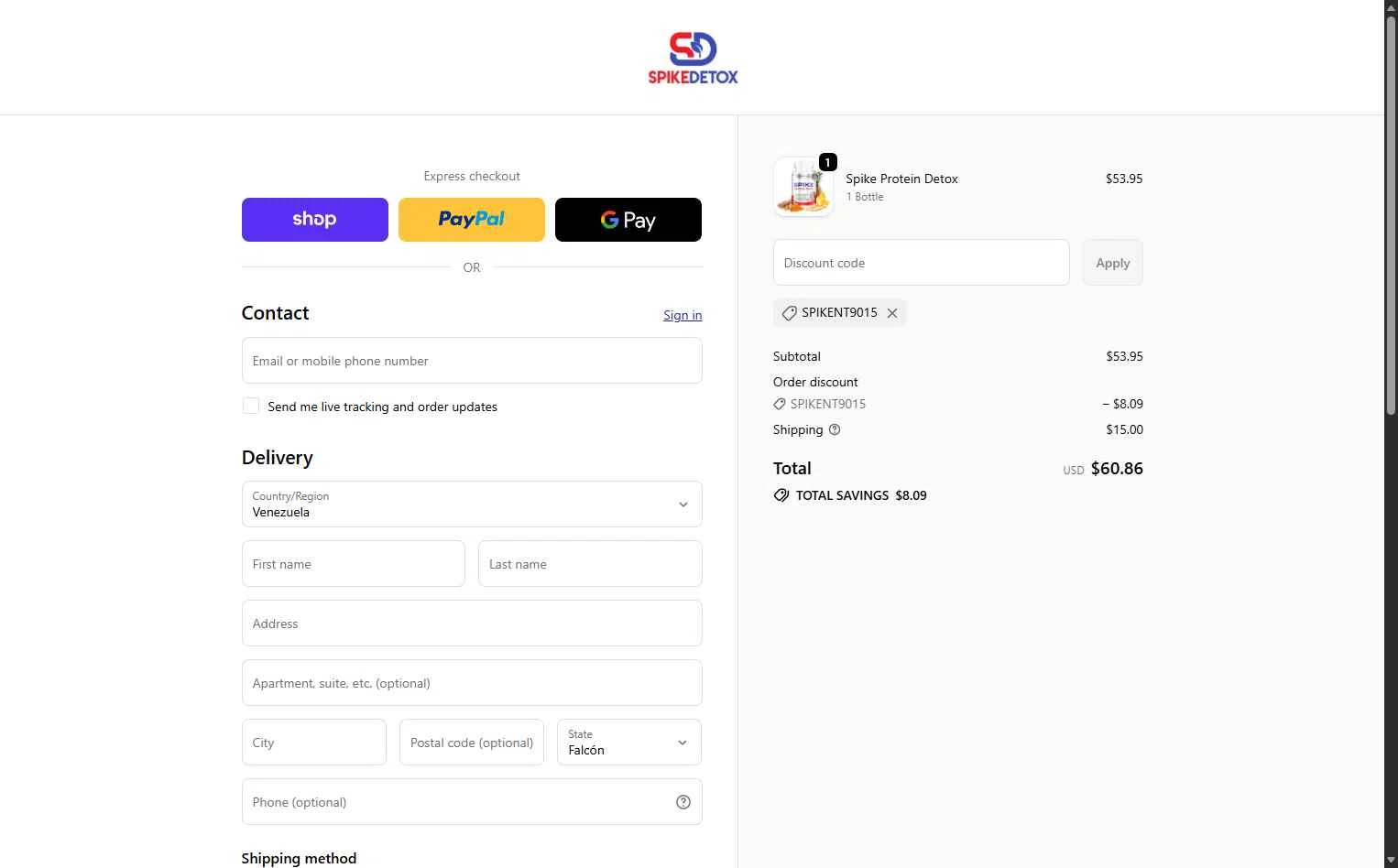 Spike Protein Detox checkout page showing Spike Protein Detox promo code box | Screenshot taken by SimplyCodes community member on Dec 27, 2025