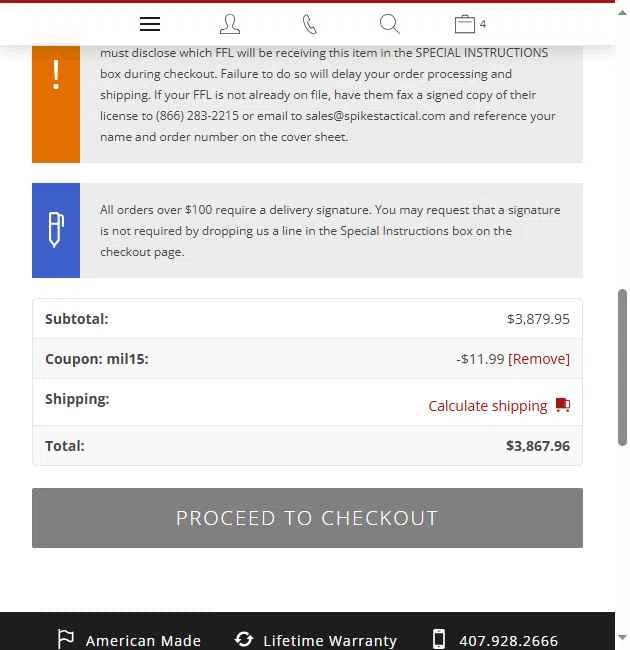 Spikes Tactical checkout page showing Spikes Tactical promo code box | Screenshot taken by SimplyCodes community member on May 8, 2025