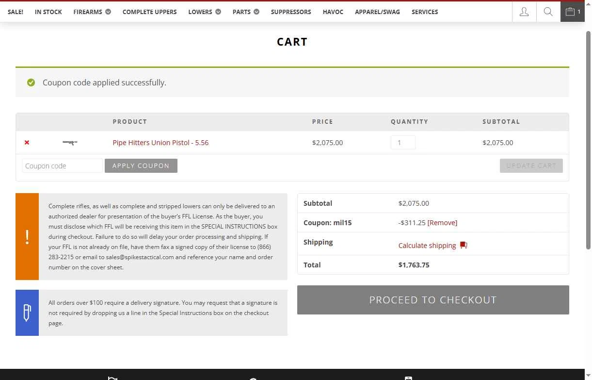Spikes Tactical checkout page showing Spikes Tactical promo code box | Screenshot taken by SimplyCodes community member on Jun 28, 2025