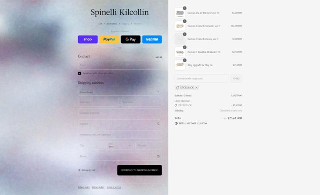 Spinelli Kilcollin checkout page showing Spinelli Kilcollin discount code box | Screenshot taken by SimplyCodes community member on Aug 30, 2025