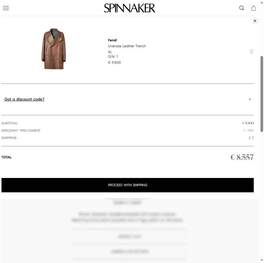 Spinnaker Boutique checkout page showing Spinnaker Boutique promo code box | Screenshot taken by SimplyCodes community member on Nov 21, 2025