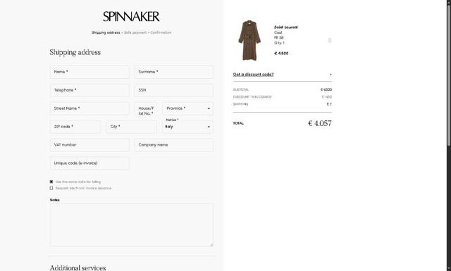 Spinnaker Boutique checkout page showing Spinnaker Boutique promo code box | Screenshot taken by SimplyCodes community member on Sep 20, 2025