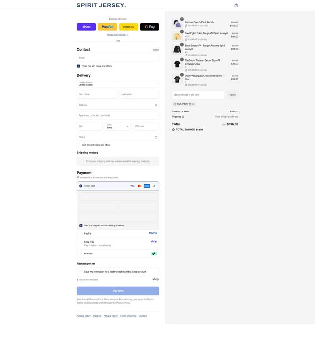 Spirit Jersey checkout page showing Spirit Jersey promo code box | Screenshot taken by SimplyCodes community member on Sep 12, 2025