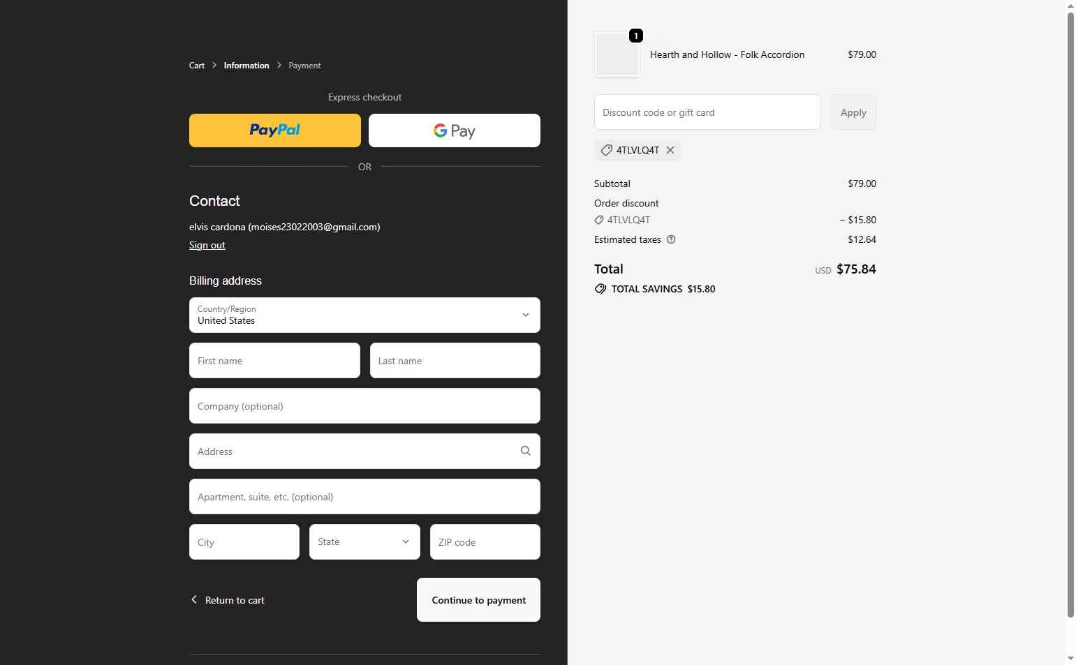 Spitfire Audio checkout page showing Spitfire Audio discount code box | Screenshot taken by SimplyCodes community member on Nov 27, 2025