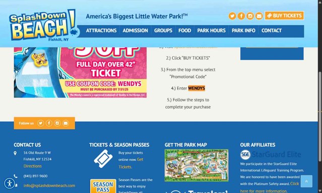 SplashDown Beach checkout page showing SplashDown Beach coupon code box | Screenshot taken by SimplyCodes community member on Aug 17, 2025