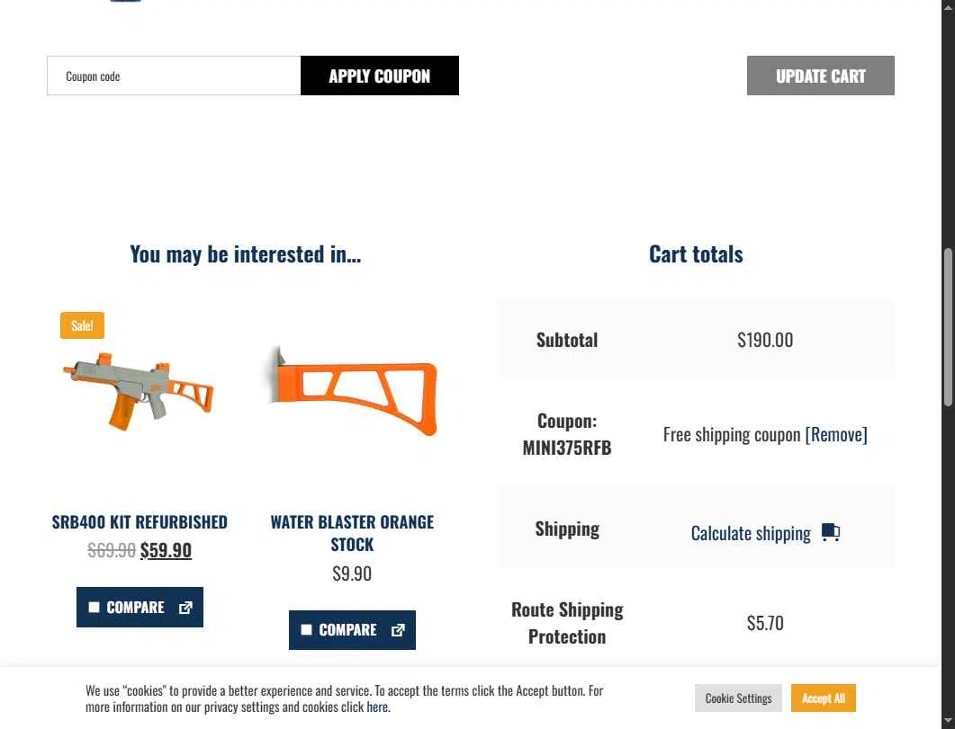 SplatRBall Water Bead Blaster checkout page showing SplatRBall Water Bead Blaster promo code box | Screenshot taken by SimplyCodes community member on Jun 30, 2025