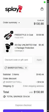 BAREFOOTWILL coupon verification screenshot
