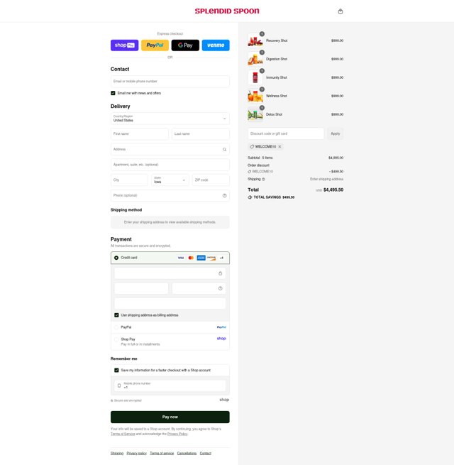 Splendid Spoon checkout page showing Splendid Spoon promo code box | Screenshot taken by SimplyCodes community member on Aug 23, 2025