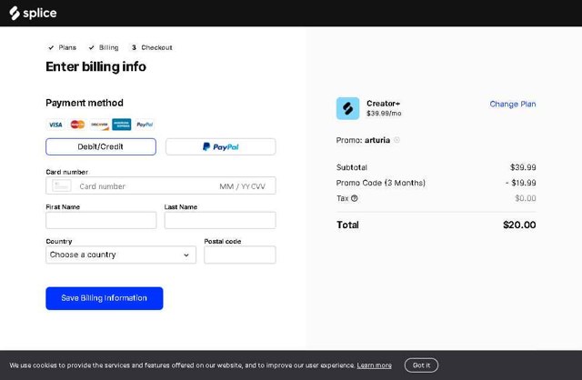 Splice checkout page showing Splice promo code box | Screenshot taken by SimplyCodes community member on Jul 21, 2025