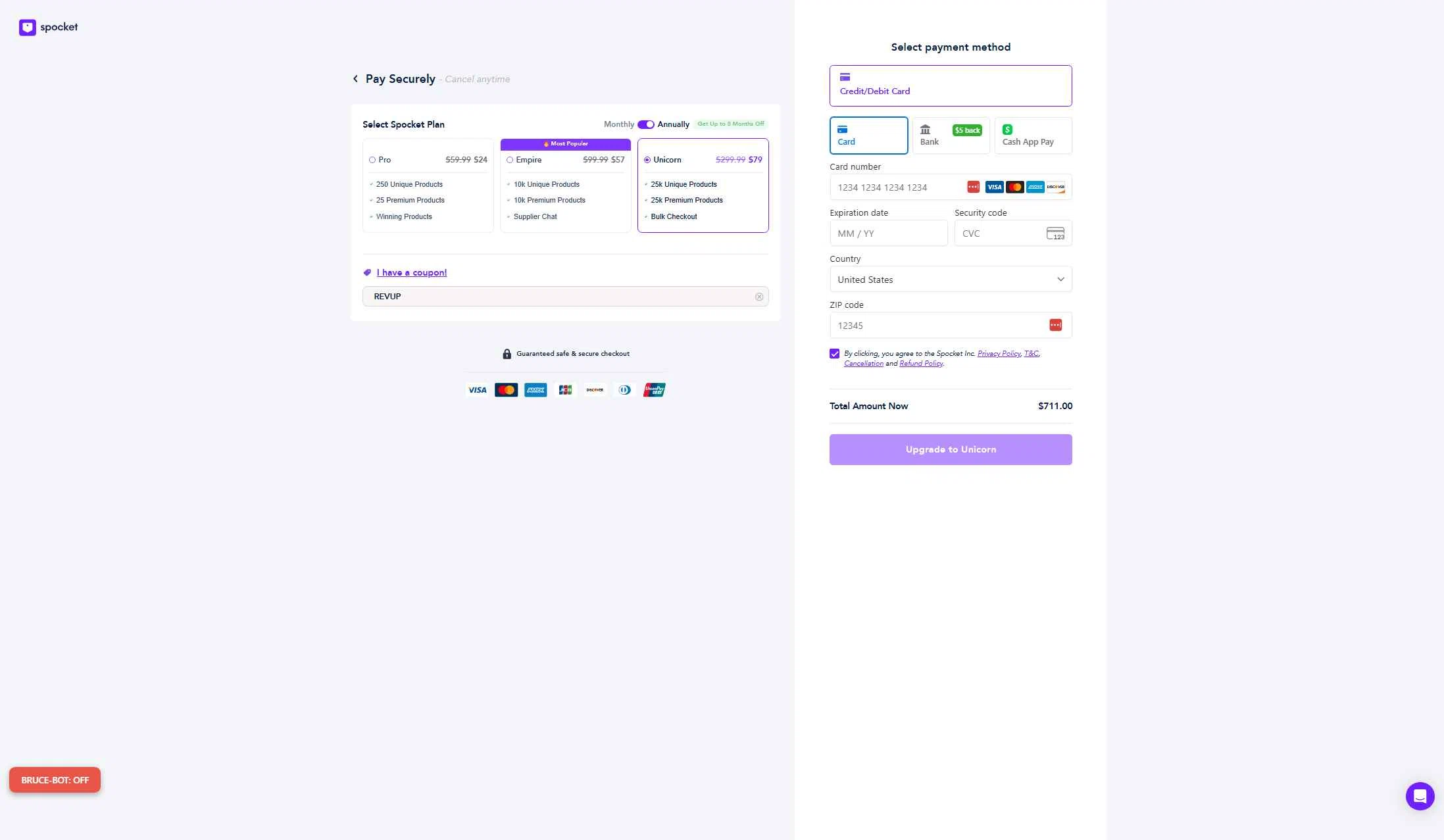 Spocket checkout page showing Spocket coupon code box | Screenshot taken by SimplyCodes community member on Jan 2, 2026