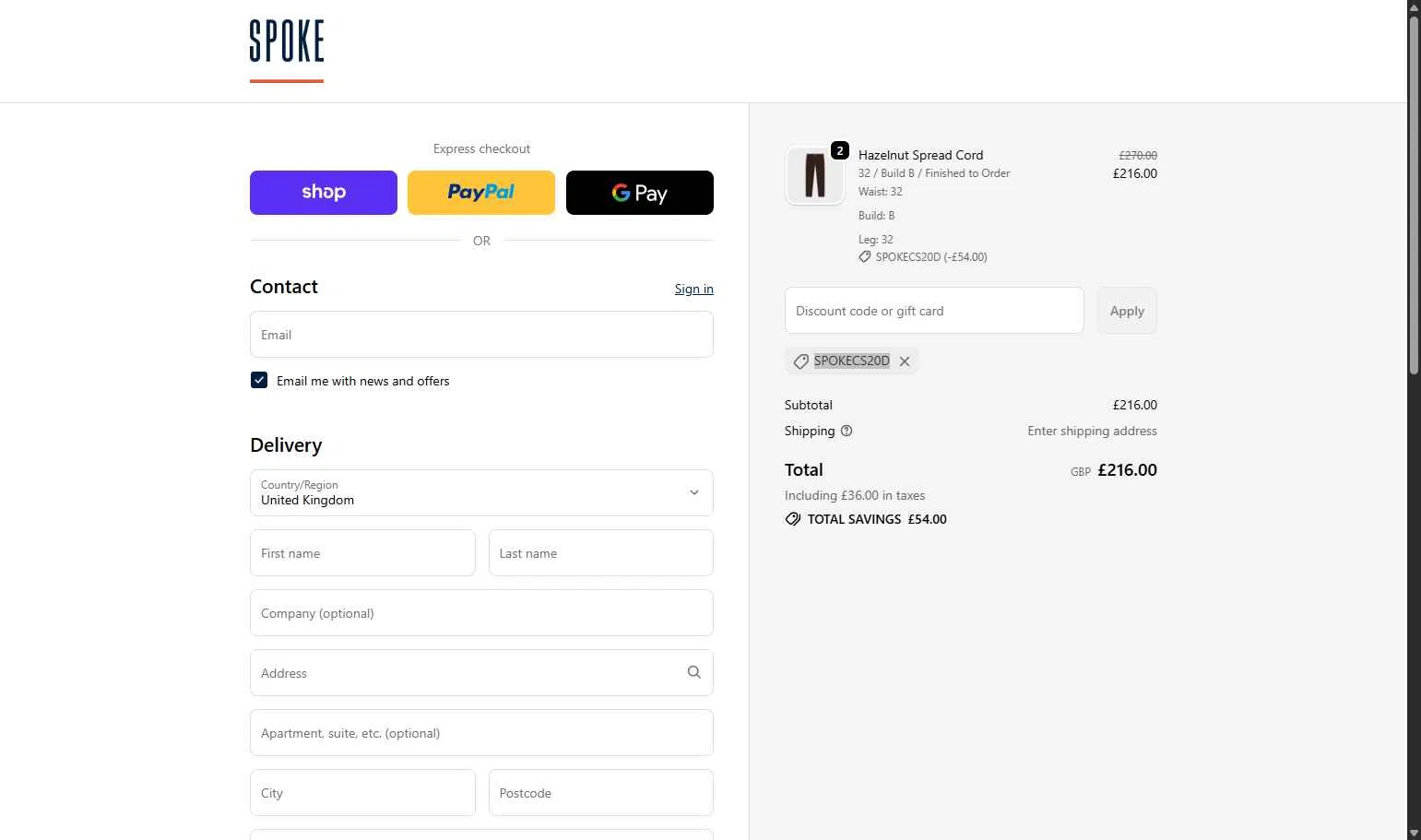 Spoke checkout page showing Spoke discount code box | Screenshot taken by SimplyCodes community member on Nov 8, 2025