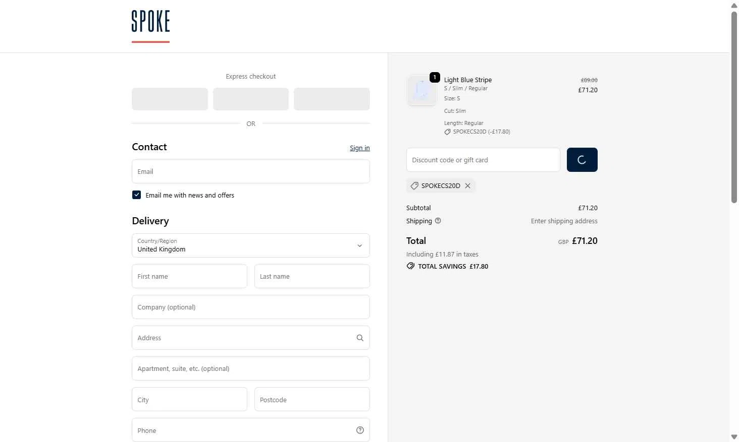Spoke checkout page showing Spoke discount code box | Screenshot taken by SimplyCodes community member on Oct 10, 2025