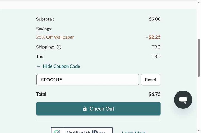 Spoonflower checkout page showing Spoonflower coupon code box | Screenshot taken by SimplyCodes community member on Jul 18, 2025