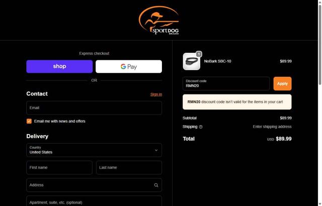 SportDog checkout page showing SportDog discount code box | Screenshot taken by SimplyCodes community member on Sep 22, 2025
