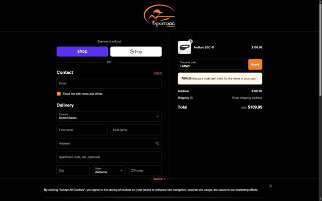 SportDog checkout page showing SportDog discount code box | Screenshot taken by SimplyCodes community member on Sep 5, 2025
