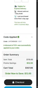 LAFCMEM26 coupon verification screenshot
