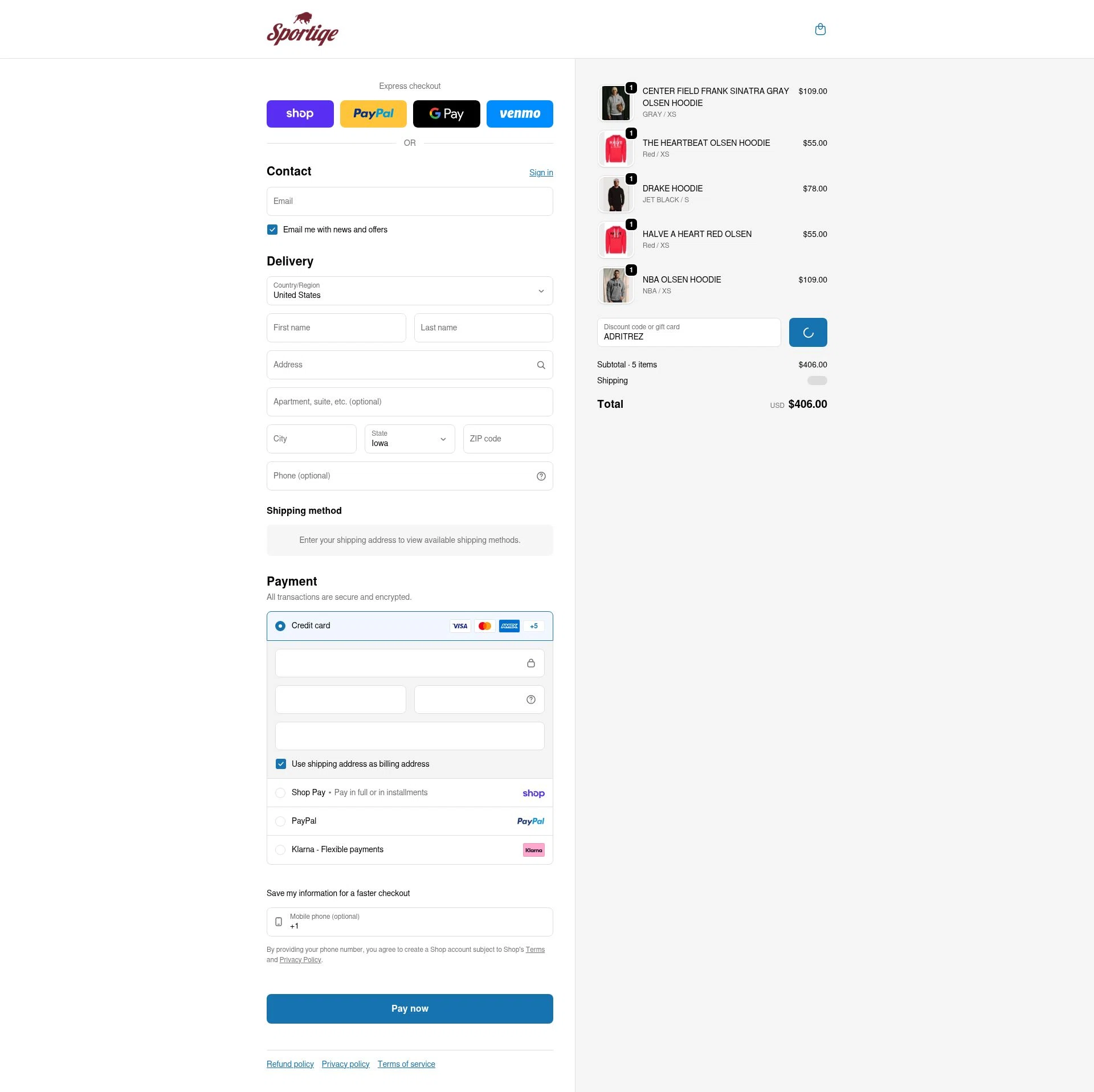 Sportiqe checkout page showing Sportiqe coupon code box | Screenshot taken by SimplyCodes community member on Feb 20, 2026